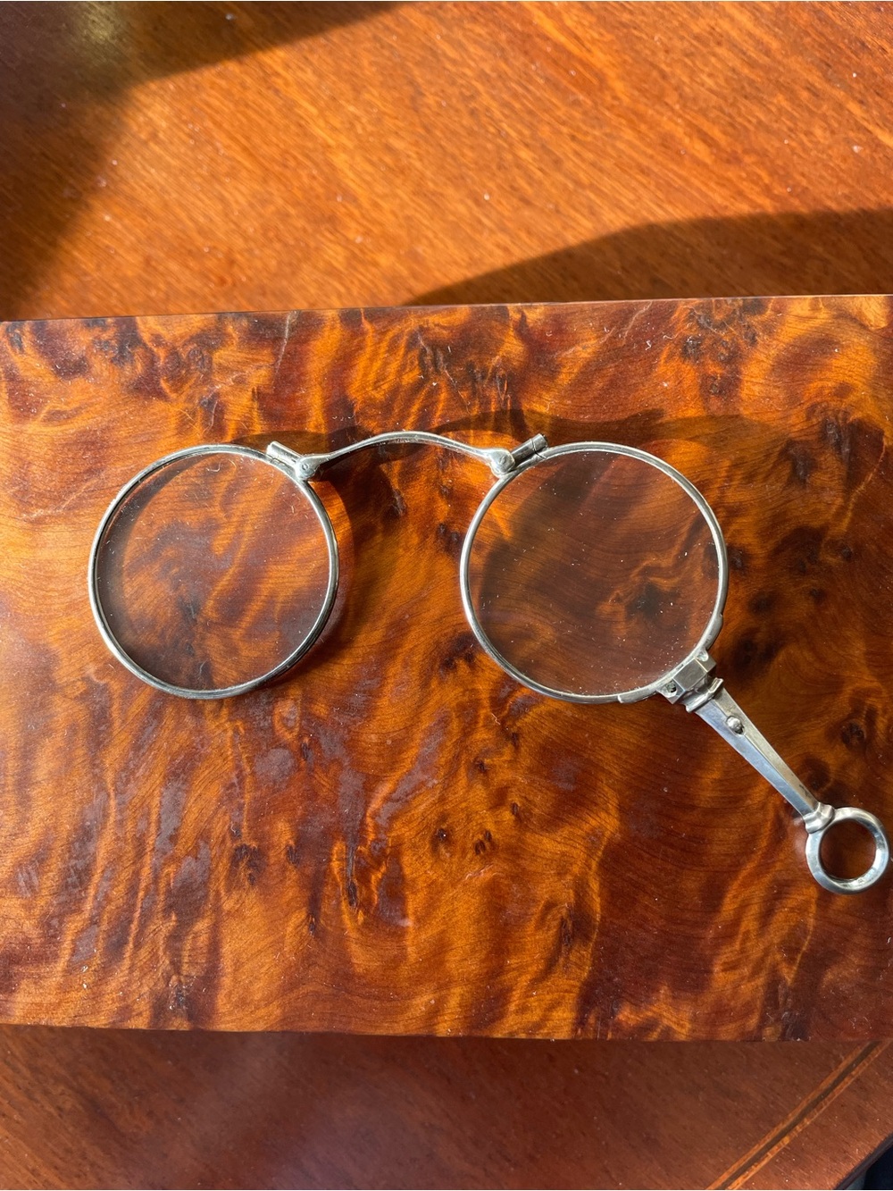 Antique Art Deco geometric Sterling Silver Handheld pop up Lorgnette Glasses